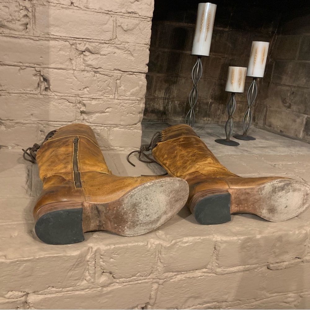 Freebird tan leather boots size 10 . Worn , see photos.